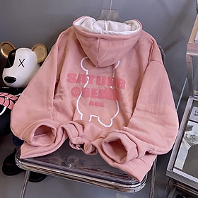 Áo Khoác Hoodie Unisex Hàn Quốc  Khóa Kéo Nón 2 Lớp In Gấu SATUDR OREAN AGE Chống Nắng Siêu Tốt