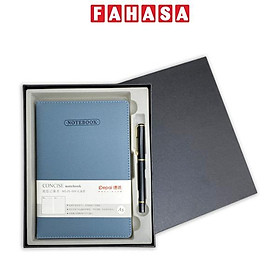 Bộ Quà Tặng Sổ Bìa Da A5 Kèm Bút Ký - 224 Trang 80gsm - Depai 25-009 - Mực Xanh - Màu Xanh