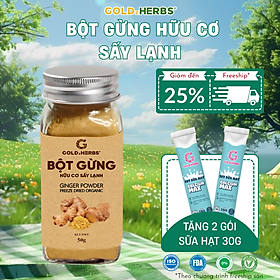 Hàng chính hãng - Bột gừng hữu cơ sấy lạnh GoldzHerbs, 100% nguyên chất, gia vị nấu ăn – 50g