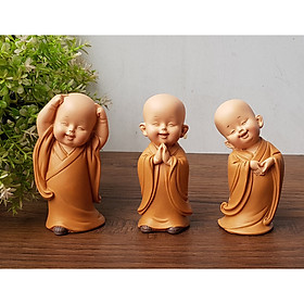 Mua Bộ 03 chú tiểu áo nâu yêu đời - mẫu đứng size mini 8cm mã MIXU-CT011B