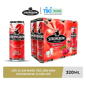 LỐC 6 LON NƯỚC TÁO LÊN MEN STRONGBOW VỊ DÂU ĐỎ 320ML/LON