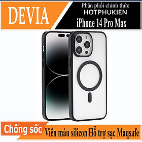 Ốp lưng chống sốc viền crom cho iPhone 14 Pro Max (6.7 inch) hỗ trợ sạc Maqsafe hiệu DEVIA Glimmer Series (mặt lưng trong suốt, gờ bảo vệ Camera) - hàng nhập khẩu