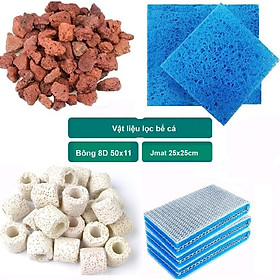 Combo 1Kg Vật Liệu Lọc Bể Cá Đa Năng: Nham Thạch, Bông 8D, Sứ Lọc, Bùi Nhùi