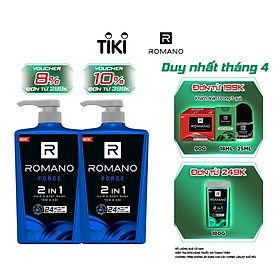 Combo 2 Tắm gội 2 trong 1 Romano hương nước hoa 650g/chai