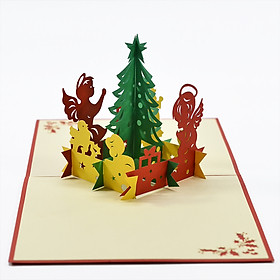 Thiệp nổi 3D pop-up card for Christmas- Merry Christmas, Cây thông Noel size 15x15cm CN038