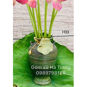 Lọ hoa gốm sứ Bát Tràng cao cấp họa tiết đắp nặn thủ công cao 34cm