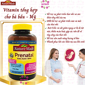 Vitamin cho bà bầu Prenatal Folic Acid+ DHA Nature Made giúp mẹ khỏe, bé phát triển não bộ, hệ thần kinh và thể lực - QuaTangMe Extaste