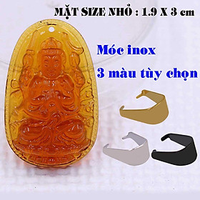 Mặt Phật Thiên thủ thiên nhãn pha lê cam 1.9cm x 3cm (size nhỏ) kèm vòng cổ dây dù đen + móc inox vàng, Phật bản mệnh, mặt dây chuyền