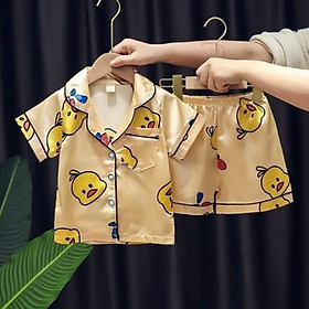 Bộ pijama chất lụa thái hình con gà cho bé