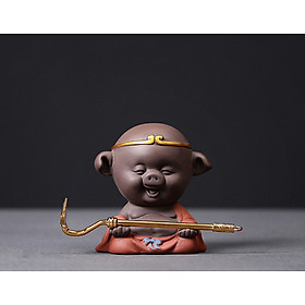 Tượng Trư Bát Giới (03 màu) ngồi thiền kèm Bồ Cào bằng gốm tử sa cao cấp