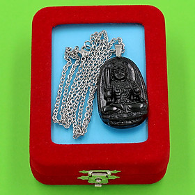 Vòng cổ phật Bất Động Minh Vương - thạch anh đen 3.6cm DITTEB1 - dây inox bạc - kèm hộp nhung