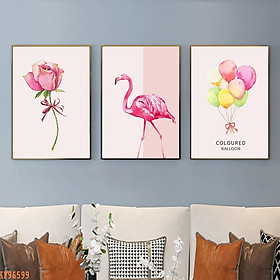 Bộ 3 Tranh Decor Phòng Khách - Tranh Canvas 3 Chim Hạc Và Hoa Đẹp