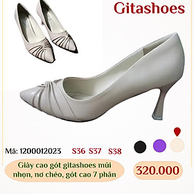 Giày cao gót gitashoes mũi nhọn, nơ chéo, cao 7 phân- 1200012023