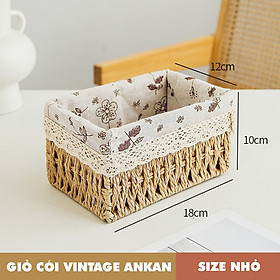 Giỏ Cói, Rổ Cói Vintage Có Vải Lót Hình Chữ Nhật - Phù Hợp Để Phòng Khách, Đựng Đồ Trang Tri Bàn Làm Việc Gọn Gàng Xinh Xắn