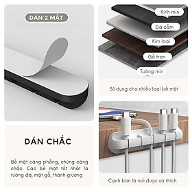 Mua Kẹp cố định dây cáp  dây tai nghe  dây mạng  dây sạc... giúp gọn không gian 5 rãnh Màu Trắng - Hàng chính hãng