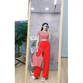 Set áo sọc quần trơn có 4 màu , mua 1 được 3 món , áo 2 dây , áo thun , quần lưng thun dài