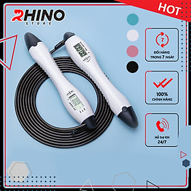 Dây nhảy thể thao lõi thép cao cấp Rhino J601 tự động đếm số, đếm giờ, tích hợp đo calo, quãng đường, độ dài dây tùy chỉnh - Dùng cho Muay | Boxing | Kickboxing - Hàng chính hãng