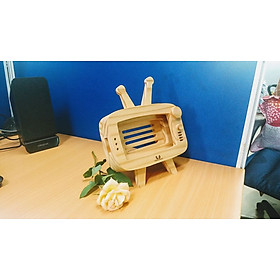 Mua Đế kê điện thoại hình tivi bằng gỗ  thiết kế như 1 chiếc tivi thu nhỏ  siêu bền  chân đứng vững chắc  có khe luồn chui sạc tiện lợi