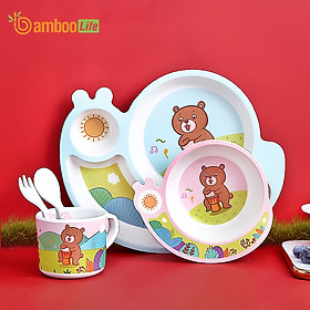 Bộ khay ăn dặm sợi tre Bamboo Life cho bé BL028 gồm 5 chi tiết hàng chính hãng Bộ bát chén ăn dặm cho bé Đồ dùng ăn dặm cho bé