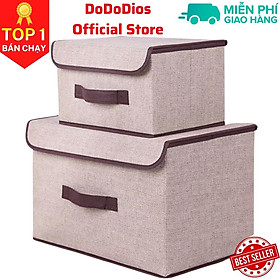 hộp vải đựng đồ đa năng kích thước 38 x 25 x 25cm và 27 x 20 x 16cm - chính hãng DoDoDios - Màu Kem