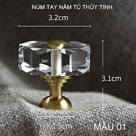 Mua 01 Núm tay nắm ngăn kéo bàn  tủ  cửa đa năng bằng thủy tinh và hợp kim đồng