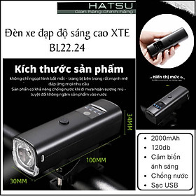 Đèn xe đạp độ sáng cao XTE BL22.24 - Cảm biến ánh sáng tự động - Đèn Led pin 2000mAH - Có còi hoặc không còi - Hàng chính hãng