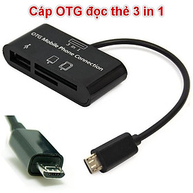 Cáp OTG đọc thẻ 3 in 1 cho Điện thoại cổng Micro USB