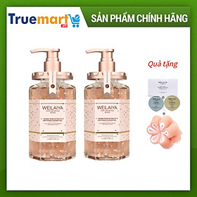 Combo 2 chai Sữa tắm trắng da cánh hoa hồng Damask Weilaiya Grand Rose Extracts Whitening Shower Gel 450ml tặng 1 Bông tắm Weilaiya