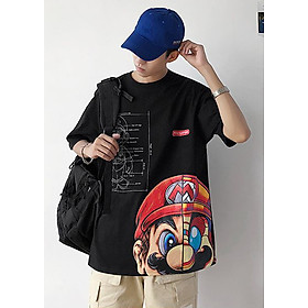 Áo thun nam tay lỡ form rộng in hình Super Mary Anime, chất vải thun mềm mát, thời trang trẻ, phong cách Hàn Quốc