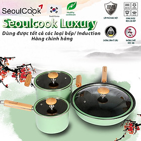 Bộ 3 món nồi chảo đáy từ cao cấp Hàn Quốc Seoulcook Luxury chống dính vân đá an toàn cho sức khỏe, dùng được tất cả các loại bếp/ Induction – Hàng chính hãng