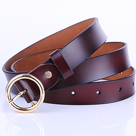 Thắt lưng dây nịt dây lưng nữ da bò thật cao cấp khóa vàng tròn thời trang bản rộng 26mm dài 110cm