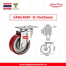 Bánh xe đẩy PU cốt gang càng xoay 360 độ 75-100-125mm - Happy Move Thái Lan