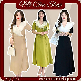 ĐẦM MIDI CỔ BÈO ĐÚP NÚT BỌC 13051