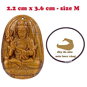 Mặt Phật Đại thế chí đá mắt hổ 3.6 cm kèm vòng cổ dây da nâu - mặt dây chuyền size M, Mặt Phật bản mệnh