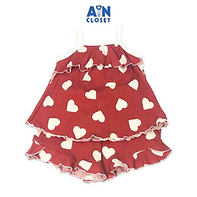Bộ quần áo ngắn bé gái họa tiết dây Tim đỏ cotton waffle - AICDBGEF7ZTY - AIN Closet