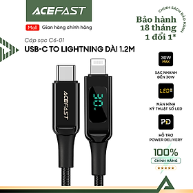 Mua Cáp sạc ACEFAST Type C to Light.ning sạc nhanh 30W  dài 1.2m có màn LED hiển thị thông số - C6-01 Hàng chính hãng