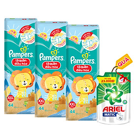 Combo 3 Tã Quần Pampers Điều Hoà Gói Lớn L60/XL52/XXL44 Tặng 1 Túi Nước Giặt Ariel 1.4kg