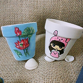 Chậu đất nung trồng xương rồng-sen đá vẽ hình CC1