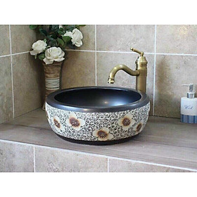 Mua CHẬU RỬA MẶT LAVABO GỐM SỨ ĐẶT BÀN HÌNH TRÒN HỌA TIẾT HOA VĂN8