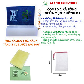 SINH DƯỢC COMBO 2 Xà bông Bạc Hà và Mướp đắng [ TẶNG 1 TÚI LƯỚI] xà phòng thiên nhiên handmade 100gr , làm sạch sâu, dưỡng da, thư giãn , mát da, ngừa mụn rôm sảy 