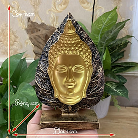 Tượng đá trang trí phòng thờ Phật Thích Ca 3D Lá Bồ Đề - Chiều cao 18cm - Màu Nhũ Vàng