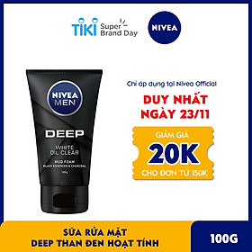 Sữa Rửa Mặt NIVEA MEN DEEP Than Đen Hoạt Tính Hút Nhờn Sáng Da (100G) - 84415
