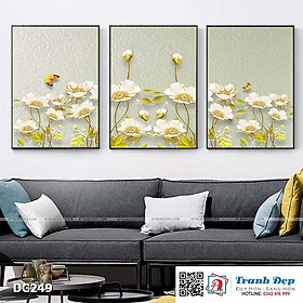 Bộ 3 tranh canvas treo tường Decor Họa tiết hoa nghệ thuật - DC249