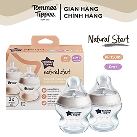 Bình Sữa Ty Siêu Mềm Tự Nhiên Tommee Tippee Natural Start 150ml, Núm Ty Của Bình 0-3 Tháng (Bình đôi)