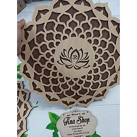 Tranh Gỗ Decor đẹp- Hoa Mandala Chữ Om Treo Tường Phòng Thiền , Yoga ĐK55cm, Tina Home Decor