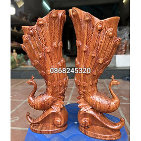 Mua Cặp chim công cắm hoa bằng gỗ hương đá kt 30×12×12cm