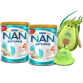 Combo 2 Lon Sữa Bột Nestlé NAN OPTIPRO 4 900g - Tặng bộ nón và túi hình trái bơ