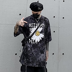 ÁO THUN UNISEX FORM RỘNG TAY LỠ HOẠ TIẾT LOANG MÀU IN HOA CÚC