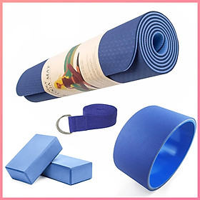 Combo 5 dung cụ hỗ trợ tập Yoga hiệu quả : 1 thảm yoga 2 lớp 6mm +2 gạch trơn + 1 vòng trơn + 1 dây đai cotton