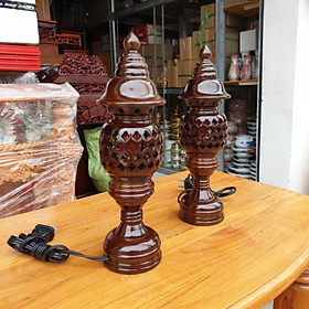 Mua Cặp đèn thờ gỗ tràm bông vàng cao 23 cm